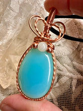 Load image into Gallery viewer, Reserved for Trish s Blue Chalcedony with Moonstone Gem Inclusions Wire Wrapped Pendent Necklace

