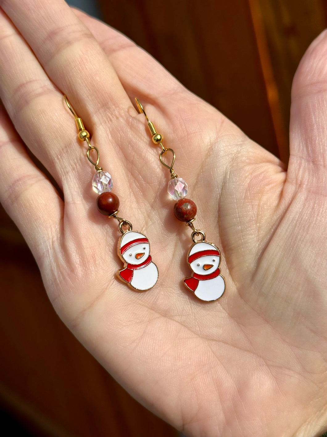 Red jasper snowman earrings