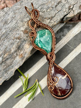 Load image into Gallery viewer, Amazonite + coconut jasper double decker wire wrapped pendant necklace
