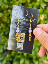 Load image into Gallery viewer, Amethyst mismatch skeleton key earrings
