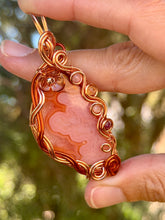 Load image into Gallery viewer, Artisan cab (positive rock) carnelian agate with citrine, sunstone, rose quartz, ruby gem accents wire wrapped pendant necklace
