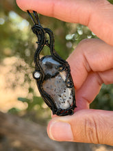 Load image into Gallery viewer, Turkish stick agate with moonstone gem accent wire wrapped pendant necklace
