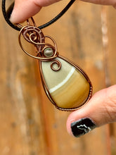 Load image into Gallery viewer, Polychrome Desert Jasper with Green Fluorite gem accents wire wrapped pendant necklace
