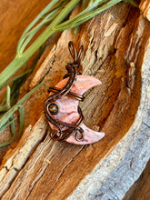 Load image into Gallery viewer, Rosetta jasper moon with tiger eye gem accent wire wrapped pendant necklace
