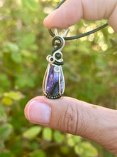 Load image into Gallery viewer, Charoite with obsidian gem accent wire wrapped pendant necklace

