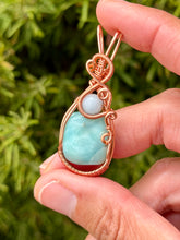 Load image into Gallery viewer, Larimar with aquamarine gem accent wire wrapped mini pendant
