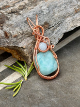 Load image into Gallery viewer, Larimar with aquamarine gem accent wire wrapped mini pendant
