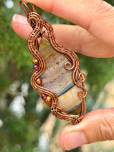 Load image into Gallery viewer, Artisan cab (positive rock) imperial jasper with tiger eye, carnelian, garnet gem accents wire wrapped pendant necklace
