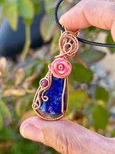Load image into Gallery viewer, Lapis lazuli with Ruby gem accents wire wrapped pendant necklace
