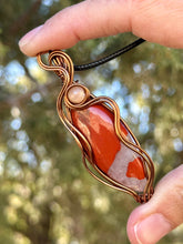 Load image into Gallery viewer, DESIGNER CAB Red jasper with sunstone inclusion  wire wrapped pendant
