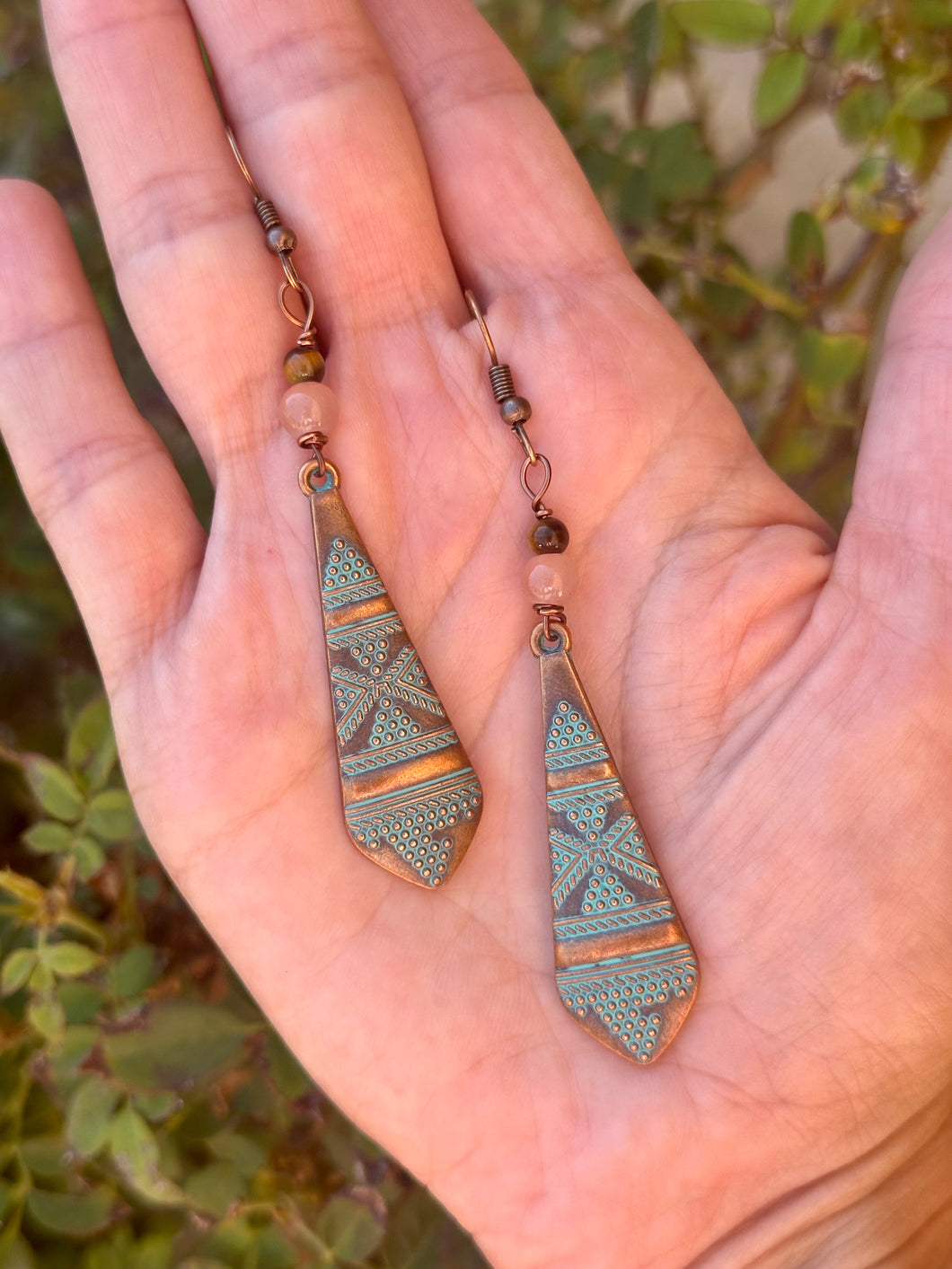 Tigers eye teal drop earrings