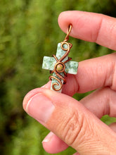 Load image into Gallery viewer, Green diopside cross with unakite gem accent wire wrapped pendant necklace
