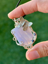 Load image into Gallery viewer, Reserved for Denise a Blue Lace Agate with Gem inclusions Wire wrapped pendent necklace
