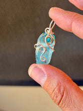 Load image into Gallery viewer, Aqua aura quartz with turquoise gem accent wire wrapped mini pendant necklace
