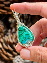 Load image into Gallery viewer, Malachite/chrysocolla with chrysoprase gem accent wire wrapped pendant necklace

