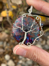 Load image into Gallery viewer, Reserved for cambra k Polka dot labradorite with pyrite + sapphire + hematite star inclusions tree of life Wire wrapped pendant
