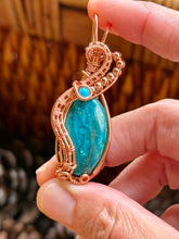 Load image into Gallery viewer, Azurite/shattuckite with turquoise gem accent wire wrapped pendant necklace
