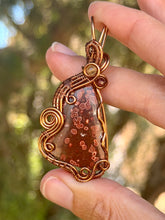 Load image into Gallery viewer, Artisan cab (positive rock) red river jasper with citrine + garnet gem accents wire wrapped pendant necklace
