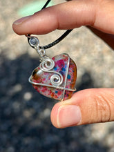 Load image into Gallery viewer, Speckled (enhanced) Labradorite with sapphire inclusion wire wrapped pendant necklace
