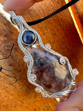Load image into Gallery viewer, Reserved for robin p Iolite with Star Sapphire + Moonstone Gem Inclusions Wire Wrapped Pendent Necklacee

