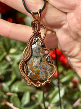 Load image into Gallery viewer, Faceted Pietersite with sapphire + Rhodonite gem inclusions wire wrapped pendant necklace
