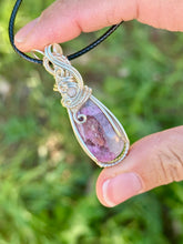 Load image into Gallery viewer, Pink Cobalt Calcite with moonstone gem accents tree of life wire wrapped pendant necklace
