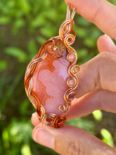 Load image into Gallery viewer, Artisan cab (positive rock) carnelian agate with citrine, sunstone, rose quartz, ruby gem accents wire wrapped pendant necklace
