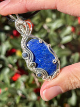 Load image into Gallery viewer, Lapis lazuli with sapphire + pyrite gem accents wire wrapped pendant necklace
