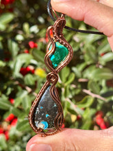 Load image into Gallery viewer, Chrysocolla/malachite with azurite double decker wire wrapped pendant necklace
