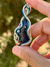 Load image into Gallery viewer, Leland obsidian with purple &amp; green fluorite +  aquamarine gem accents wire wrapped pendant necklace
