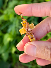 Load image into Gallery viewer, Yellow jasper mini cross with sunstone gem accent wire wrapped pendant necklace
