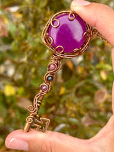Load image into Gallery viewer, Purple Onyx with Pink tourmaline + Dumortierite gem accents wire wrapped pendant talisman necklace
