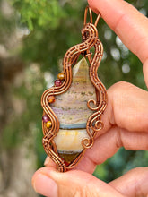 Load image into Gallery viewer, Artisan cab (positive rock) imperial jasper with tiger eye, carnelian, garnet gem accents wire wrapped pendant necklace

