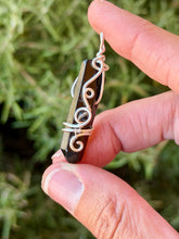 Load image into Gallery viewer, Black aura quartz with obsidian gem accent wire wrapped mini pendant necklace
