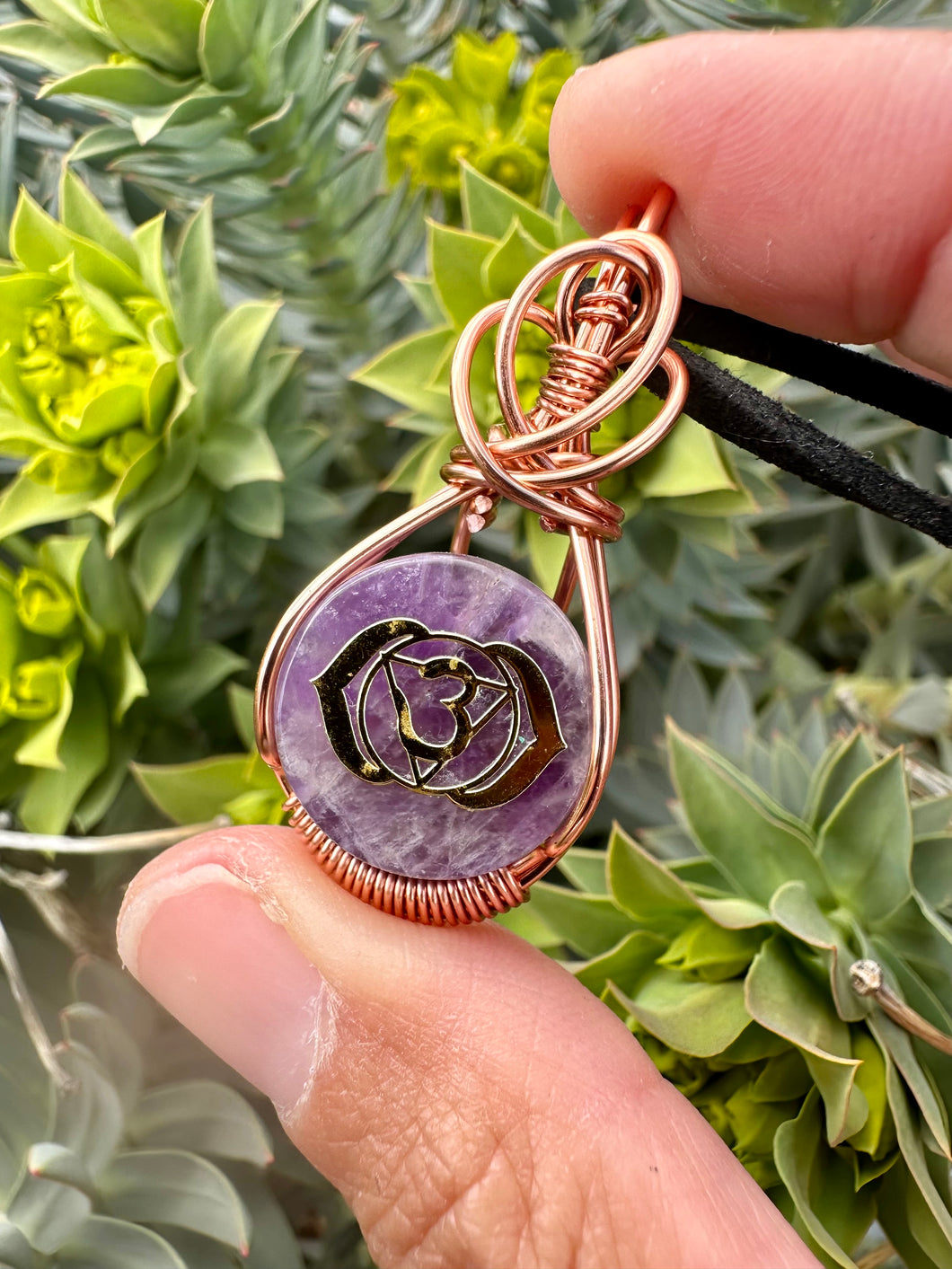 Reserved for Jennifer g Amethyst “Third eye” chakra Wire Wrapped Pendent Necklace