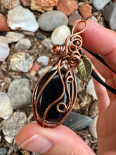 Load image into Gallery viewer, Reserved for krista m Blue Goldstone Wire Wrapped Pumpkin Pendent
