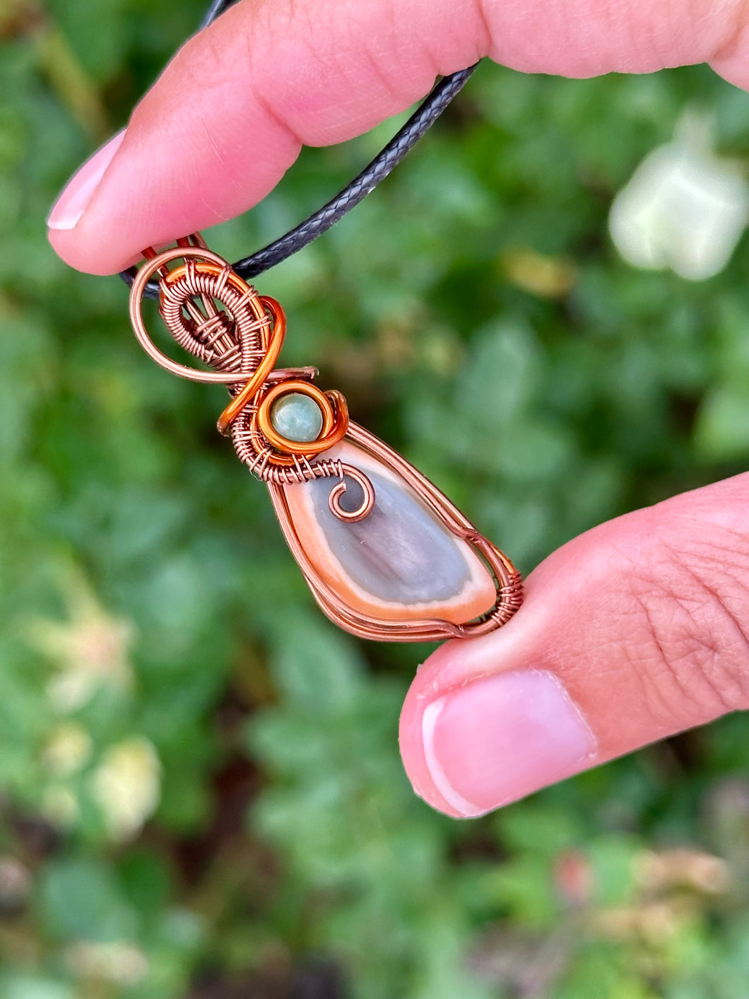 ARTISAN STONE Imperial Jasper with Indian agate gem accent wire wrapped pendant necklace