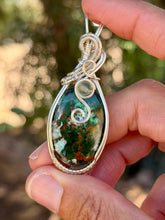 Load image into Gallery viewer, Green chrysocolla with green fluorite gem accent wire wrapped pendant necklace
