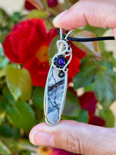 Load image into Gallery viewer, Picasso Jasper with amethyst gem accent wire wrapped pendant necklace
