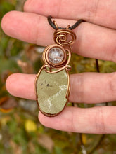 Load image into Gallery viewer, Prehnite with crackle quartz  gem accent wire wrapped pendant talisman necklace
