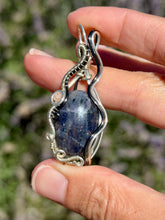 Load image into Gallery viewer, Sunstone Iolite with sunstone  gem accent wire wrapped pendant necklace
