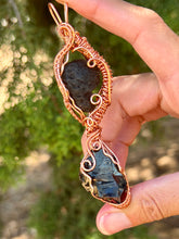 Load image into Gallery viewer, Elite shungite + Agni magnesite double decker wire wrapped pendant necklace

