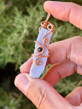 Load image into Gallery viewer, Blue lace agate with sapphire gem accent mini wire wrapped pendant necklace
