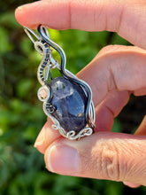 Load image into Gallery viewer, Sunstone Iolite with sunstone  gem accent wire wrapped pendant necklace
