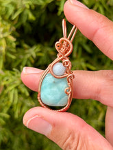 Load image into Gallery viewer, Larimar with aquamarine gem accent wire wrapped mini pendant
