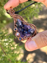 Load image into Gallery viewer, Amethyst cluster with sodalite + lepidolite inclusions wire wrapped pendant talisman necklace
