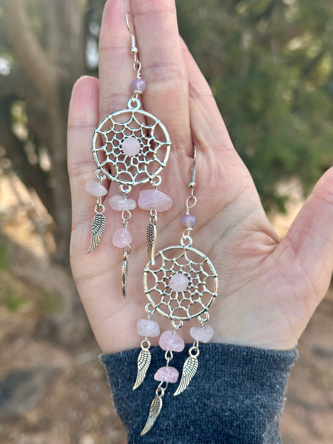 Rose quartz Dreamcatcher earrings