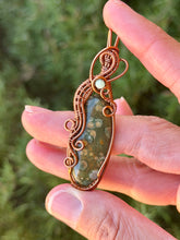 Load image into Gallery viewer, Rainforest jasper with green aventurine gem accent wire wrapped pendant necklace
