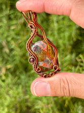 Load image into Gallery viewer, Moroccan seam agate with garnet gem accent pendant necklace
