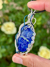 Load image into Gallery viewer, ARTISAN STONE (Marina Rabinskaya) Lapis lazuli with blue kyanite + Angelite gem accents wire wrapped pendant necklace

